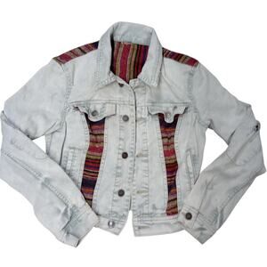 Free People Baja Distressed Women's Mixed Media Denim Jacket Size Small